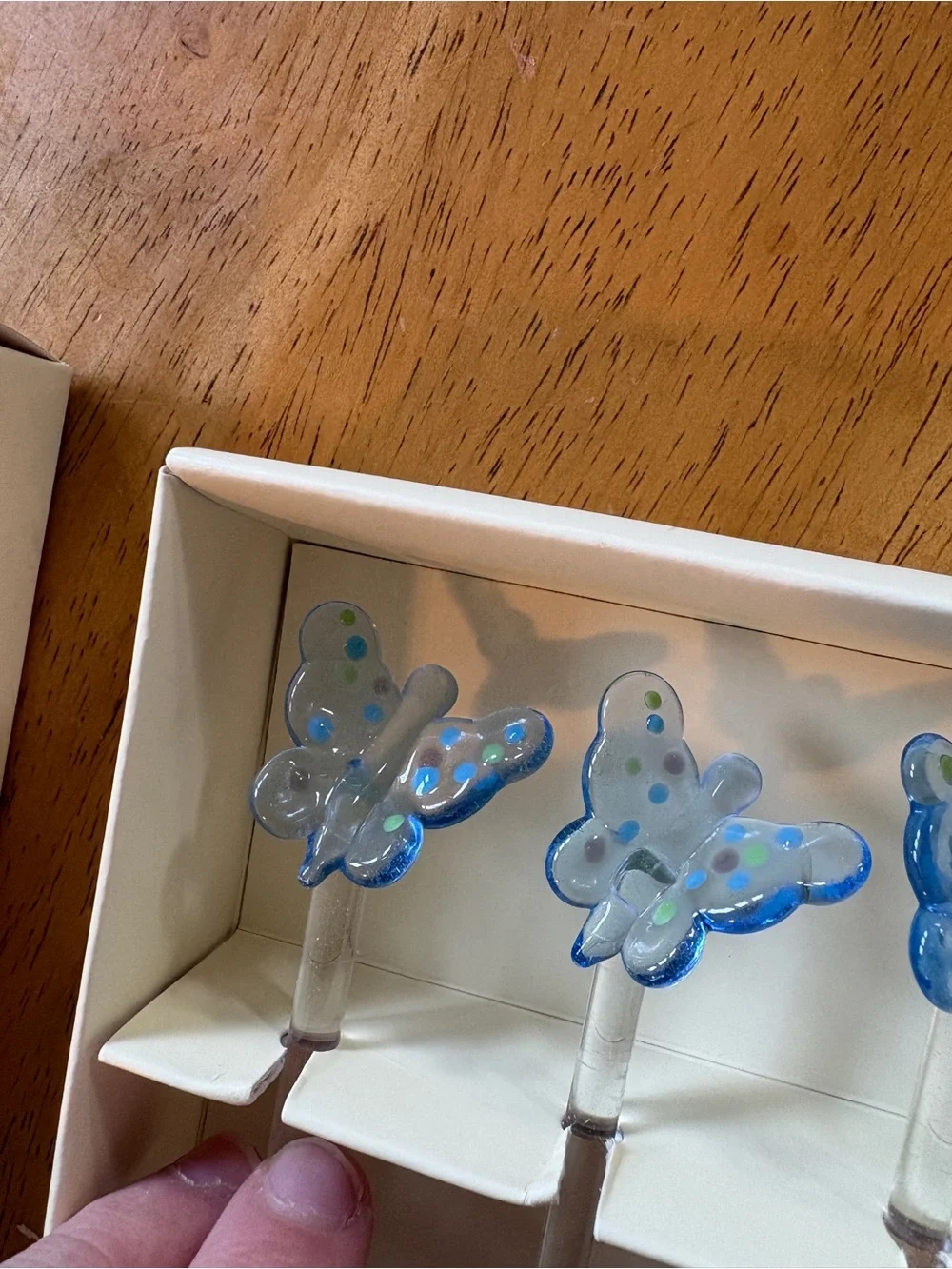 Pottery Barn Blue Butterfly Glass Cocktail Stir Sticks - Set of 4